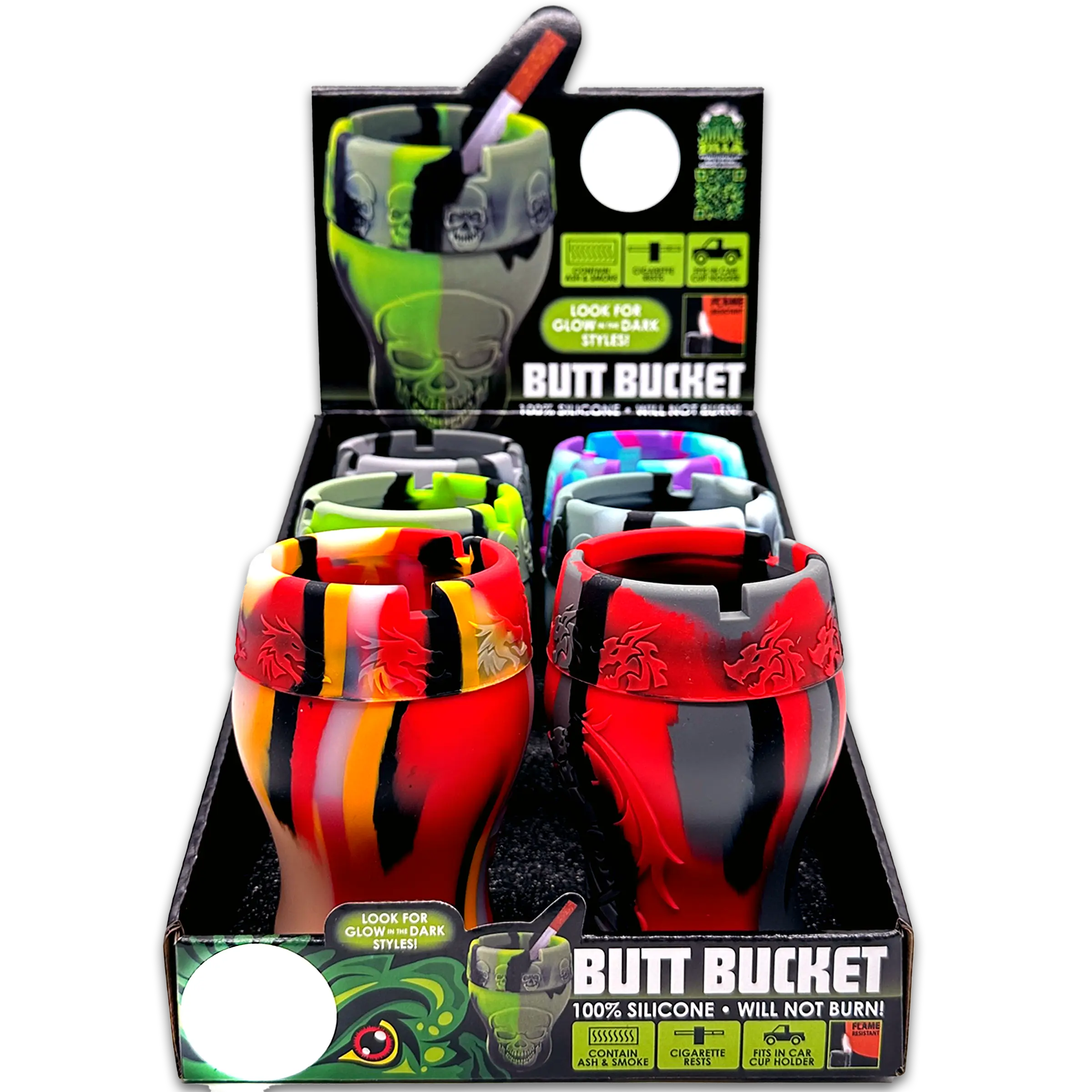 Curved Silicone Butt Bucket Ashtray - 6 Pieces Per Retail Ready Display 23368 SMOKEZILLA