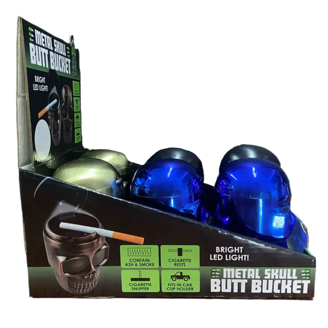 Metal Skull Butt Bucket Ashtray with LED Light - 6 Pieces Per Retail Ready Display 23531 SMOKEZILLA