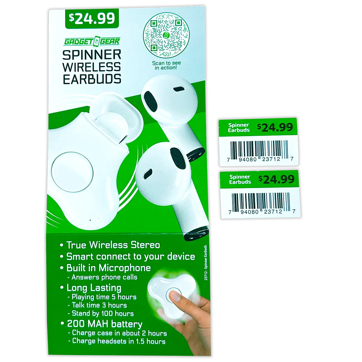 Wireless Earbuds with Fidget Spinner Case - 6 Pieces Per Retail Ready Display 23712 GADGET GEAR