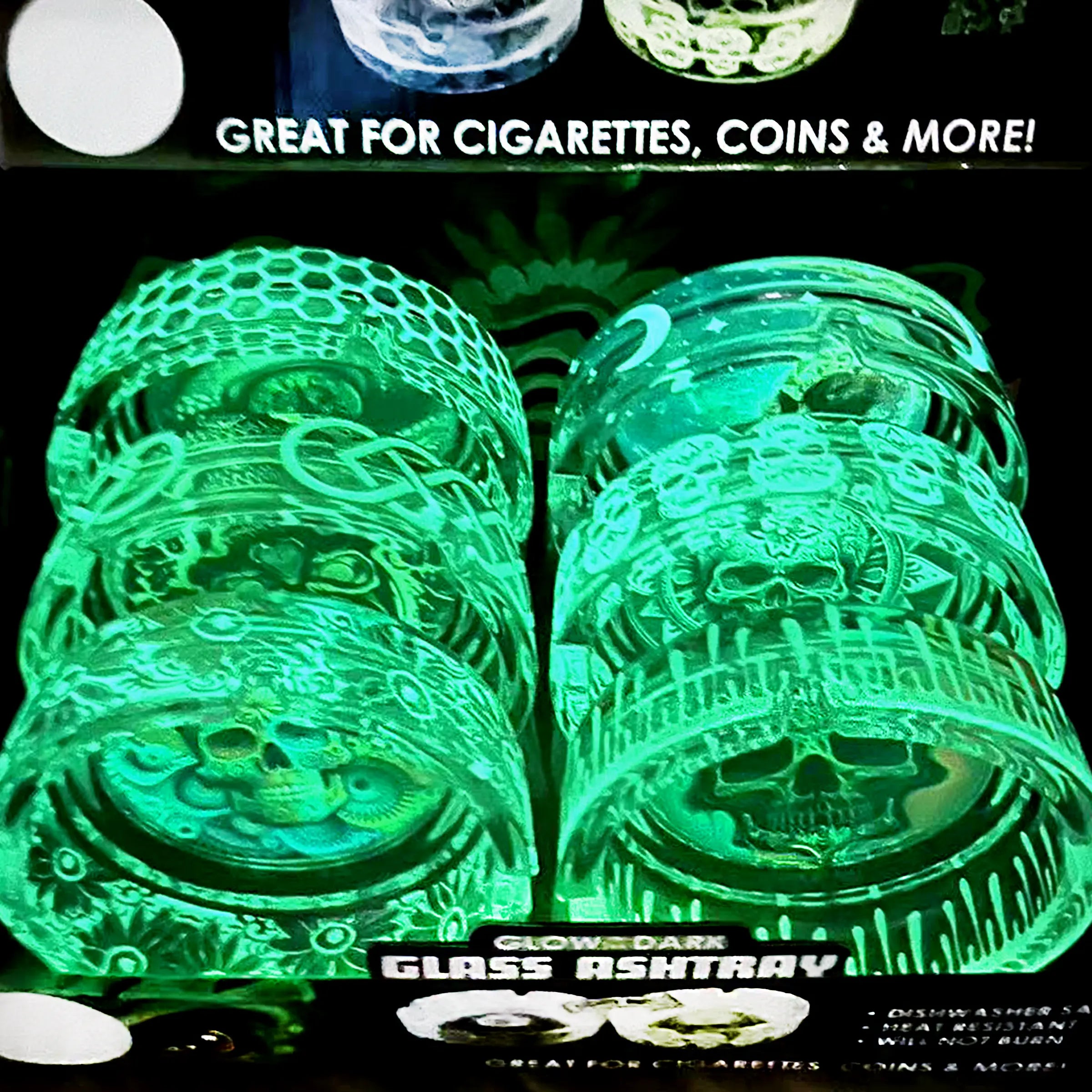 Glow in The Dark Glass Ashtray - 6 Pieces Per Retail Ready Display 23719 SMOKEZILLA