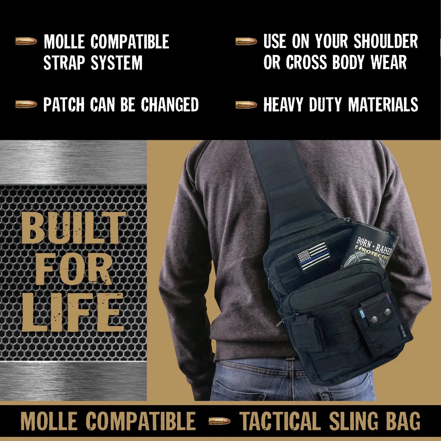 Patriotic MOLLE Tactical Sling Bag with Strap - 4 Pieces Per Retail Ready Display 23763 TAC GEAR