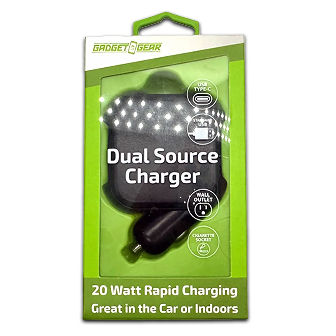 Car Charger and Wall Charger Combo Dual Port USB / USB-C 3.1 Amp - 6 Pieces Per Retail Ready Display 23764 GADGET GEAR