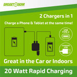 Car Charger and Wall Charger Combo Dual Port USB / USB-C 3.1 Amp - 6 Pieces Per Retail Ready Display 23764 GADGET GEAR