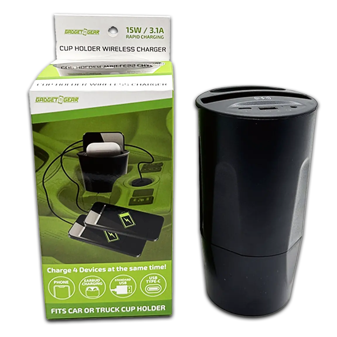 Cup Holder Multi-Port Wireless Charger - 4 Pieces Per Retail Ready Display 23765 GADGET GEAR