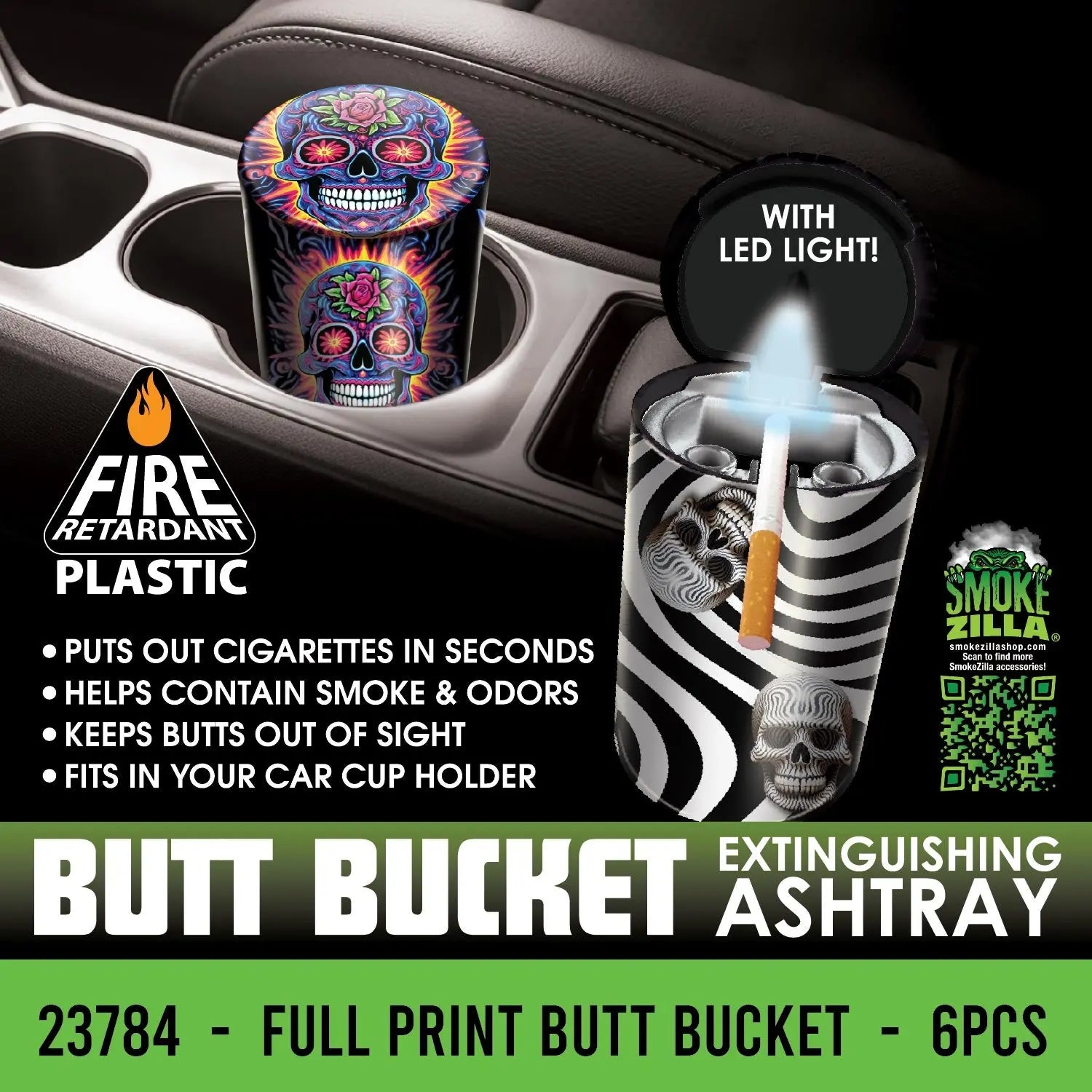 Full Print Butt Bucket Ashtray with LED Light - 6 Pieces Per Retail Ready Display 23784 SMOKEZILLA