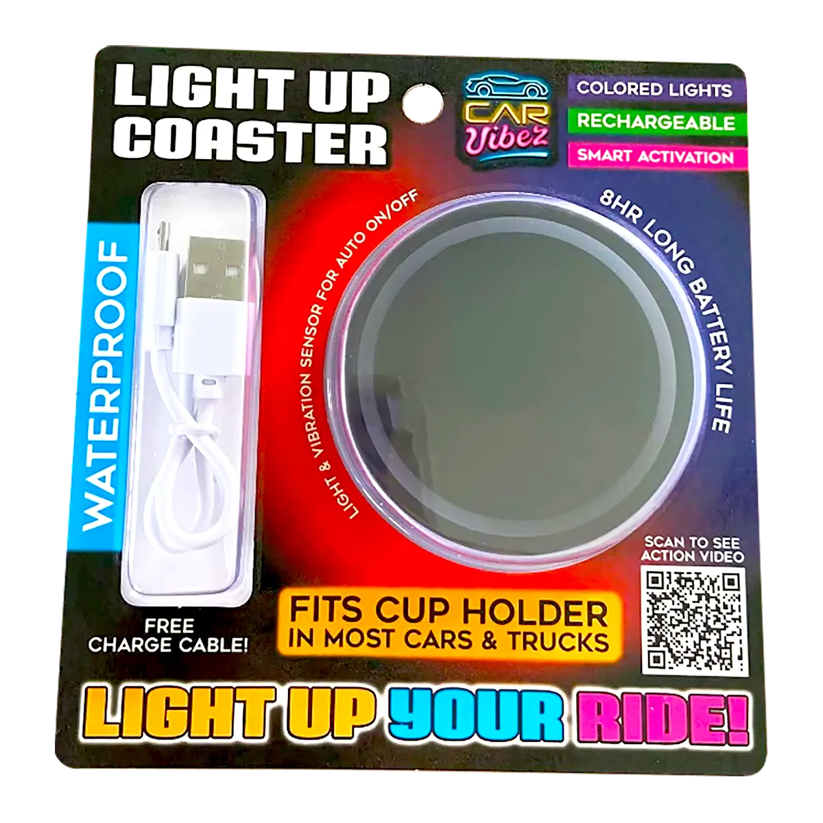 Mood Light LED Light-Up Coaster - 6 Pieces Per Retail Ready Display 23801 CAR VIBEZ