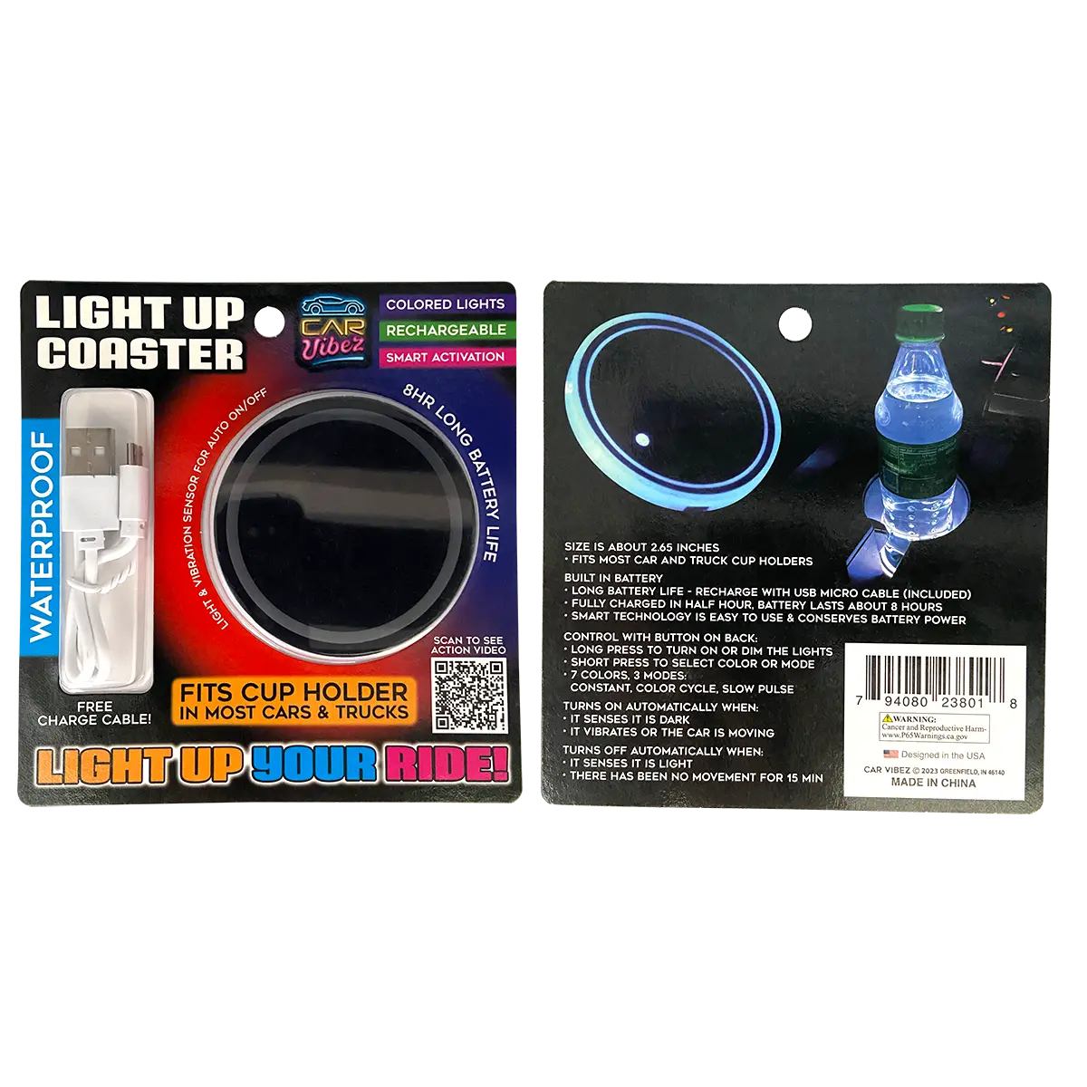 Mood Light LED Light-Up Coaster - 6 Pieces Per Retail Ready Display 23801 CAR VIBEZ