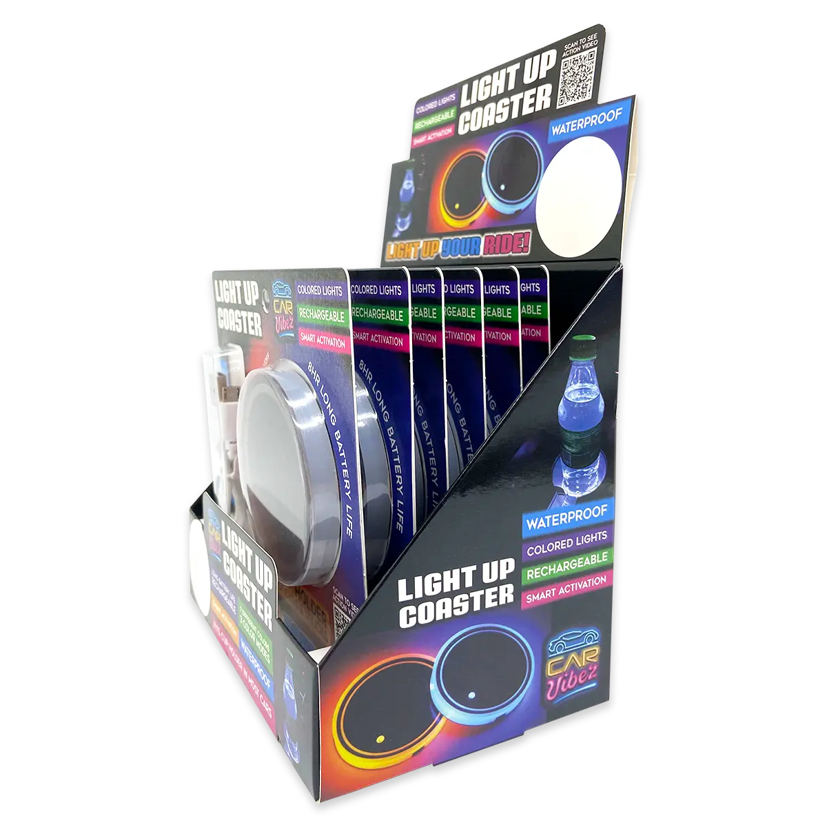 Mood Light LED Light-Up Coaster - 6 Pieces Per Retail Ready Display 23801 CAR VIBEZ