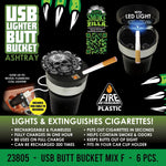 Printed Lid Butt Bucket Ashtray With Usb Coil Lighter & LED Light - 6 Per Retail Ready Wholesale Display 23805 SMOKEZILLA