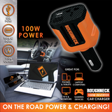 Car Charger  DC 3 Port USB / USB-C / 120V Outlet 100 Watts - 4 Pieces Per Retail Ready Display 23861