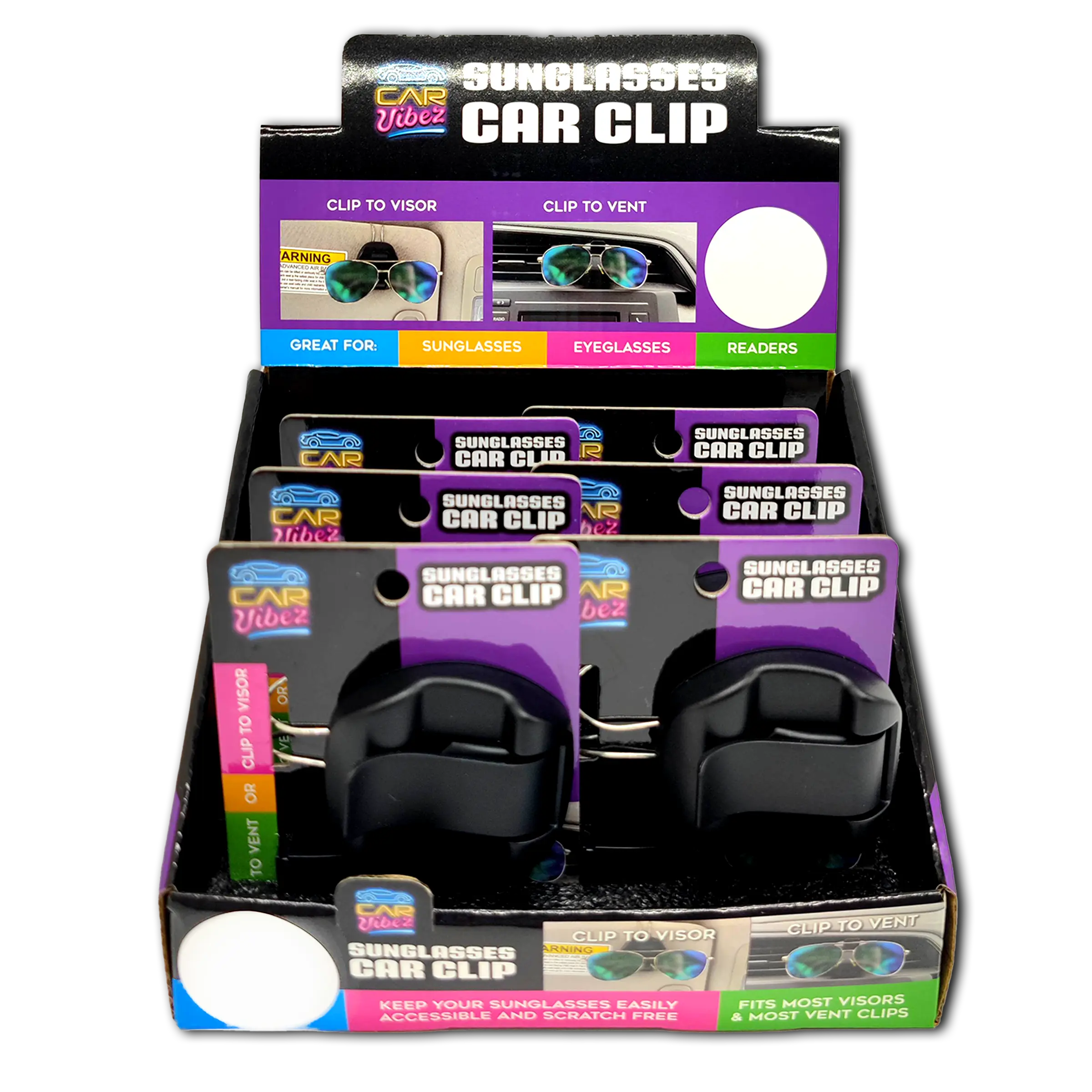 Sunglasses Car Vent and Visor Clip - 6 Pieces Per Retail Ready Display 23989 CAR VIBEZ