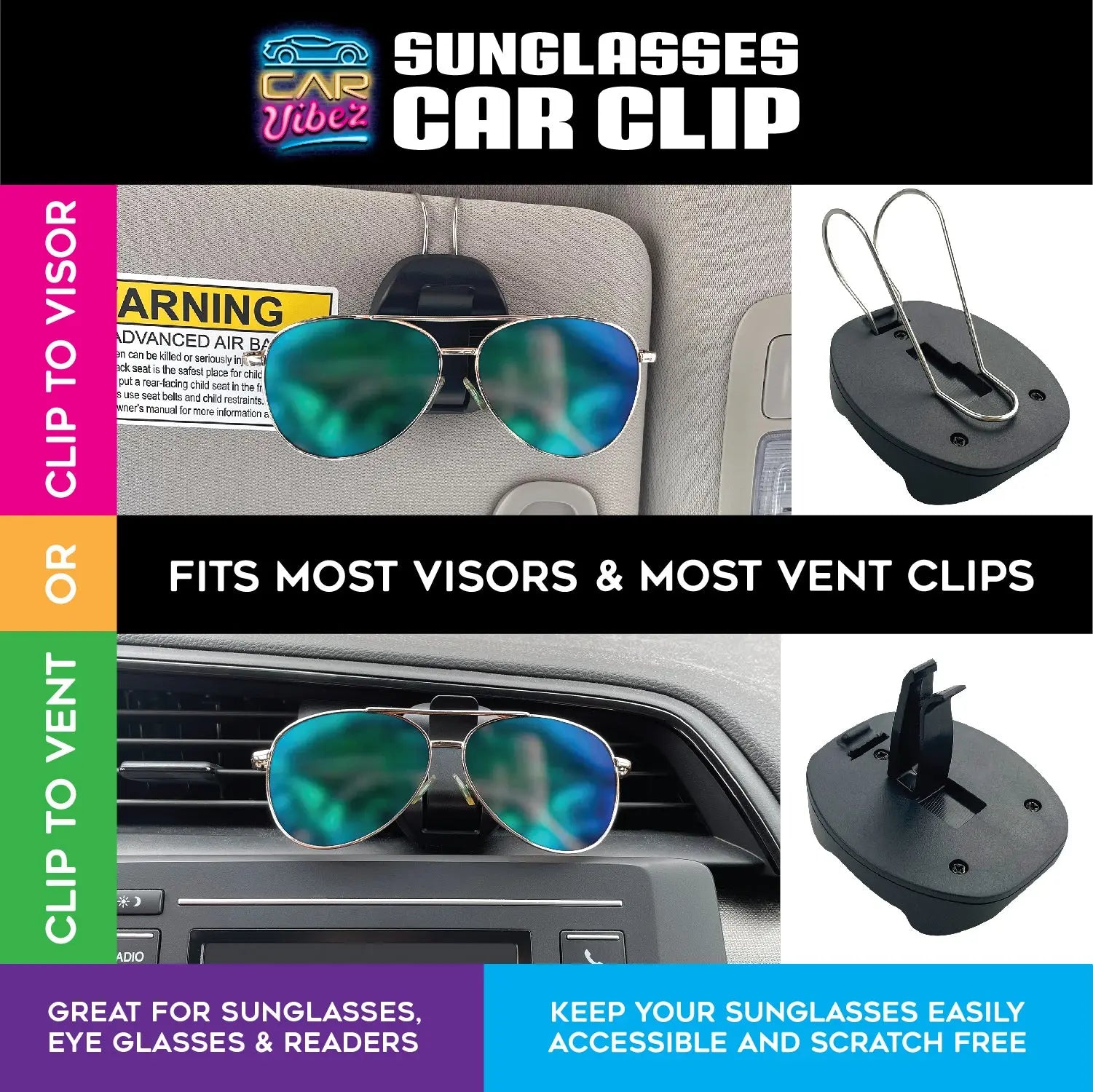 Sunglasses Car Vent and Visor Clip - 6 Pieces Per Retail Ready Display 23989 CAR VIBEZ