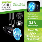 Car Charger Dual Port USB / USB-C LED Skull 3.1 Amp - 6 Pieces Per Pack 24001AZ