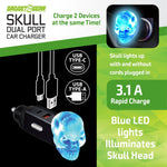 Car Charger Dual Port USB / USB-C LED Skull 3.1 Amp - 6 Pieces Per Retail Ready Display 24001 GADGET GEAR