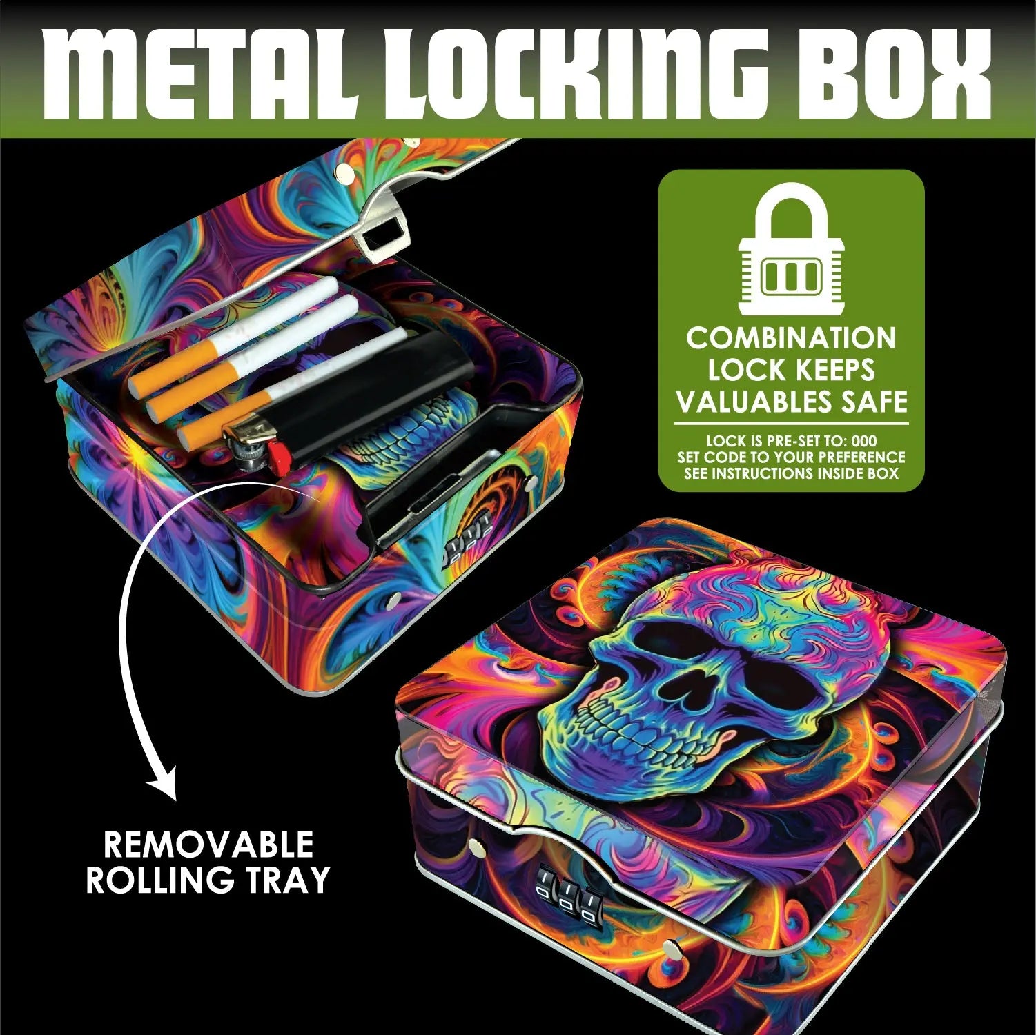 Metal Locking Storage Box with Roll Tray - 6 Pieces Per Retail Ready Display 24108 SMOKEZILLA