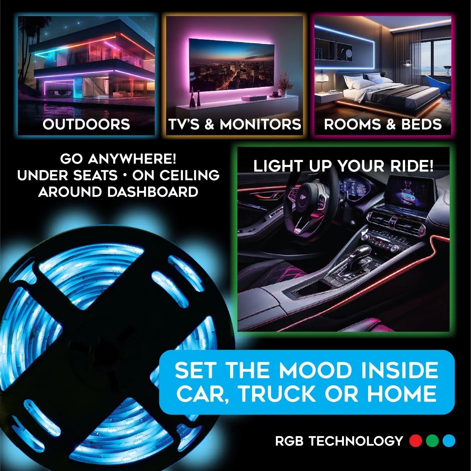 Mood Light Strip USB with Remote 16FT - 6 Pieces Per Pack 24338AZ CAR VIBEZ