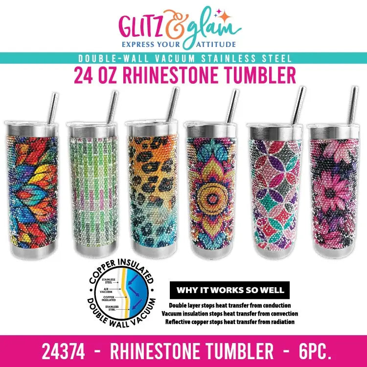 Insulated 24 Oz Rhinestone Tumbler Cup - 6 Pieces Per Retail Ready Display 24374 ROUGHNECK