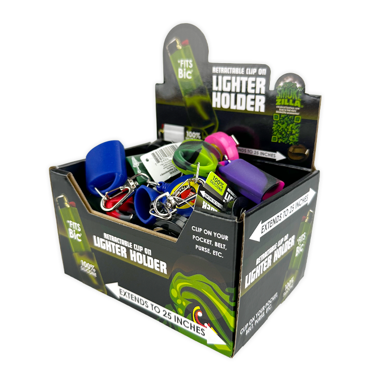 Silicone Lighter Holder with Retractable Cord  - 24 Pieces Per Retail Ready Display 24429 SMOKEZILLA