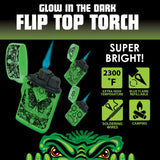 Glow In The Dark Flip Top Torch Lighter - 15 Pieces Per Retail Ready Display 24448 SMOKEZILLA