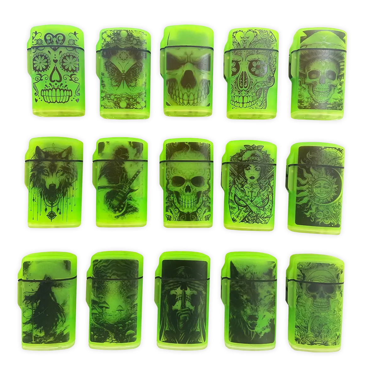 Glow In The Dark Flip Top Torch Lighter - 15 Pieces Per Retail Ready Display 24448 SMOKEZILLA