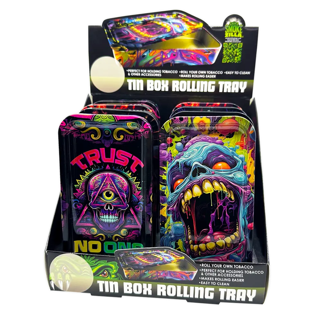 Metal Roll Tray with Storage Box - 8 Pieces Per Retail Ready Display 25021 SMOKEZILLA