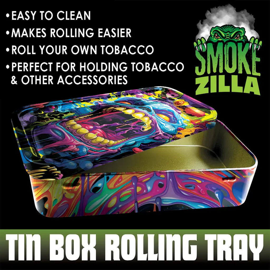 Metal Roll Tray with Storage Box - 8 Pieces Per Retail Ready Display 25021 SMOKEZILLA