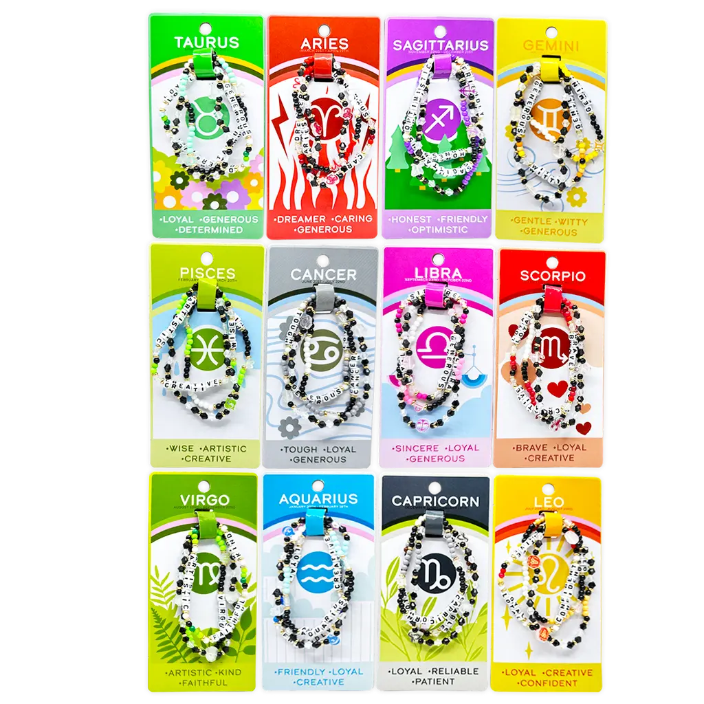 Zodiac 3-Piece Bead Bracelets - 12 Pieces Per Retail Ready Display 25069 NOVELTY INC