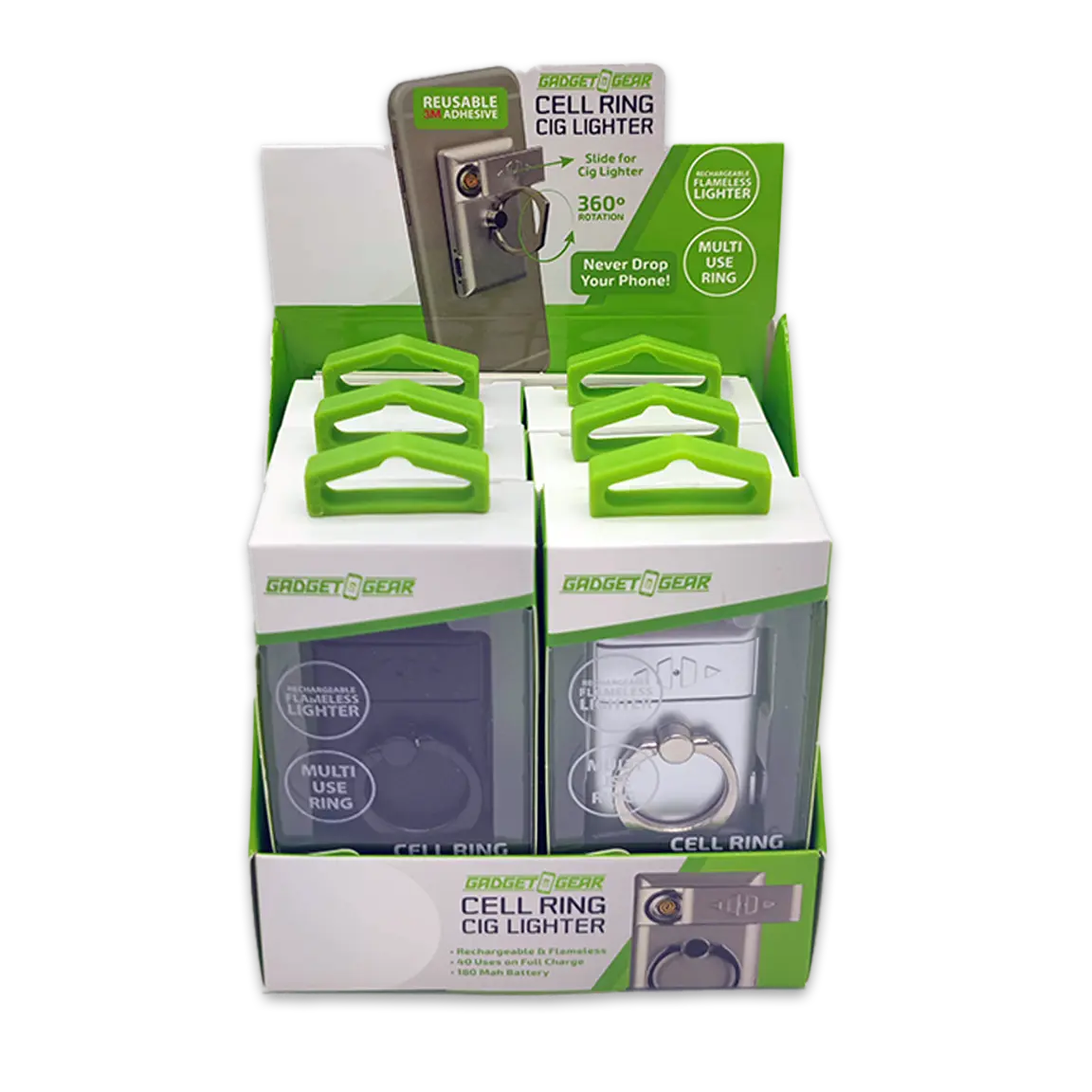 Cell Phone Ring Attachment with USB Coil Lighter - 6 Pieces Per Retail Ready Display 25071 GADGET GEAR