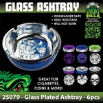 Glass Metal Plated Round Ashtray - 6 Pieces Per Retail Ready Display 25079 SMOKEZILLA