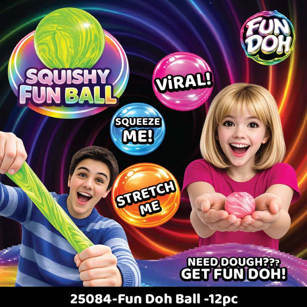 Fun Doh Squish and Squeeze Slow Release Squishy Fun Ball Toy - 12 Pieces Per Retail Ready Display 25084