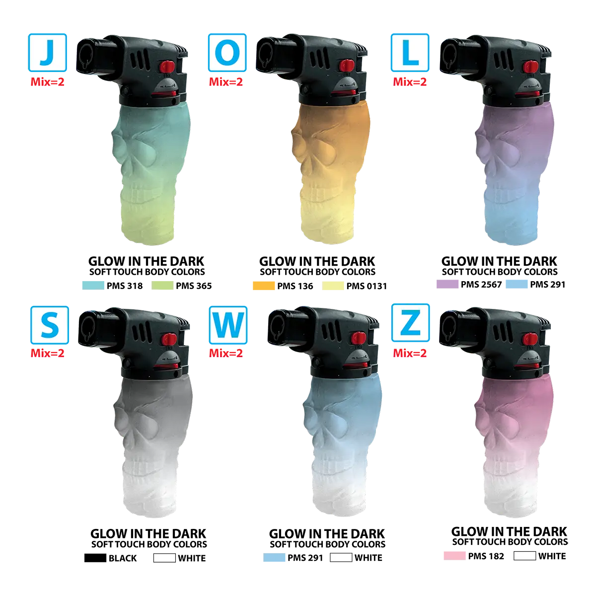 Glow in The Dark Skull Torch Lighter - 12 Pieces Per Retail Ready Display 25093 SMOKEZILLA