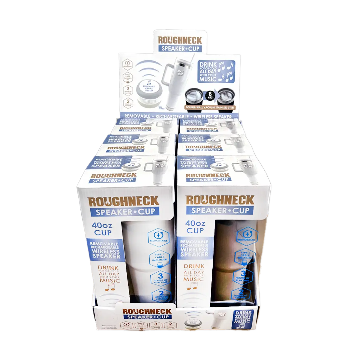 40 oz Insulated Stainless-Steel Cup with Rechargeable Speaker - 6 Pieces Per Retail Ready Display 25148 ROUGHNECK