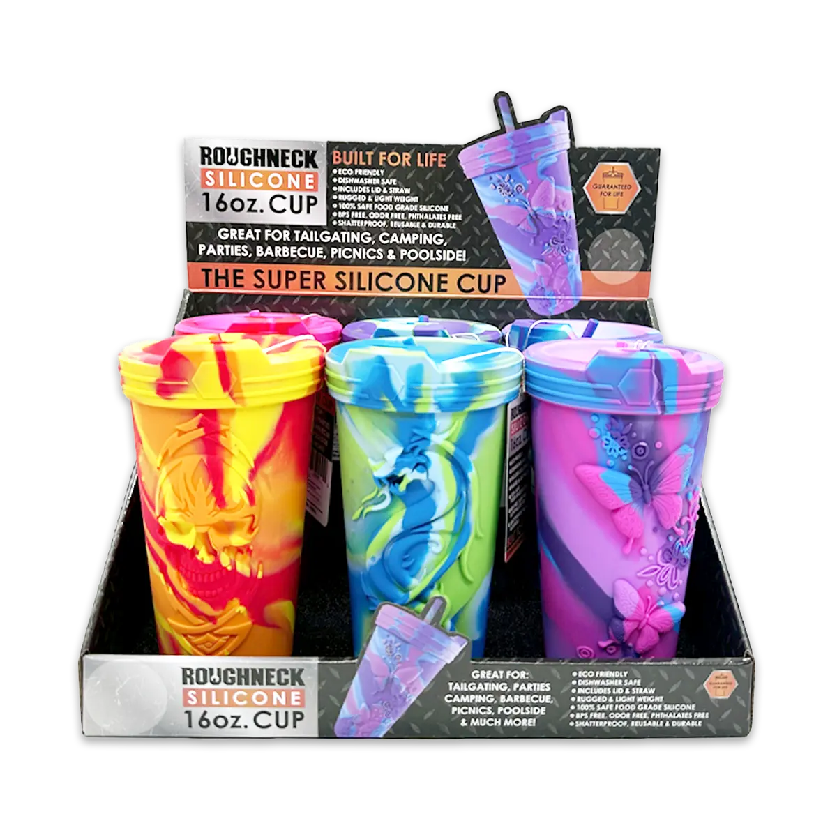 Roughneck Silicone Cup 16oz +Lid 6 Pieces Per Retail Ready Display 25292 ROUGHNECK