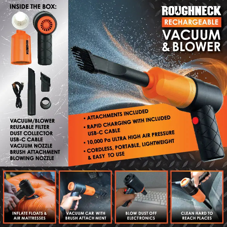 3-in-1 Rechargeable Vacuum Blower Pump 20 Watts - 4 Pieces Per Retail Ready Display 25403 ROUGHNECK