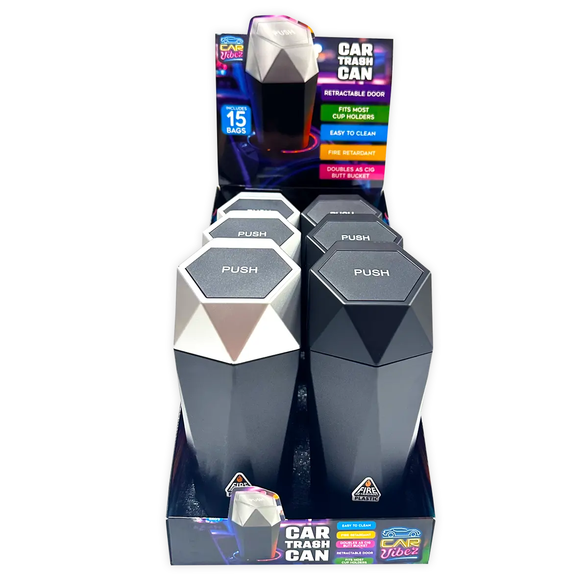 Mini Car Trash Can Accessory - 6 Pieces Per Retail Ready Display 25488 CAR VIBEZ
