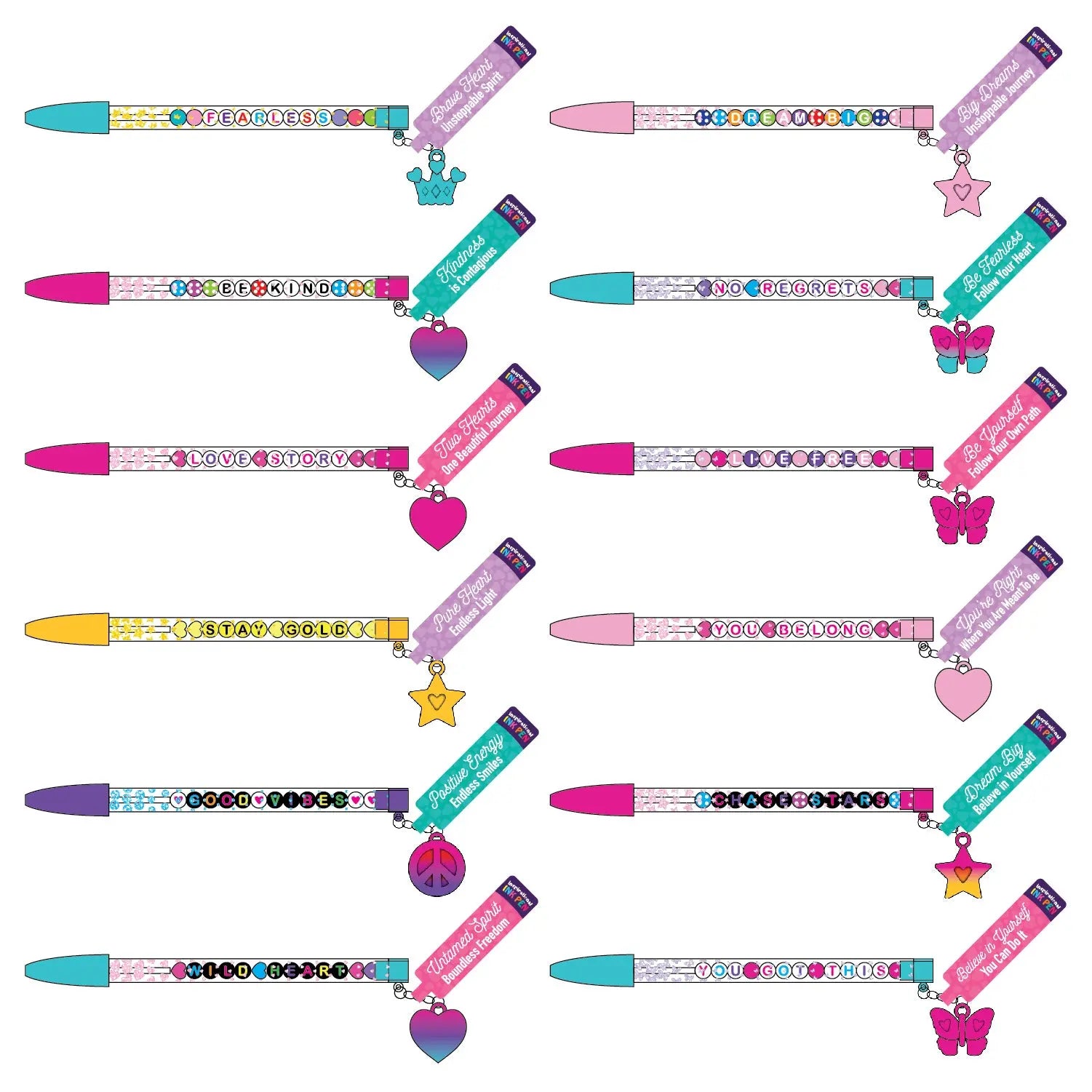 Beaded Inspirational Ink Pen with Charm - 24 Pieces Per Retail Ready Display 25489 NOVELTY INC