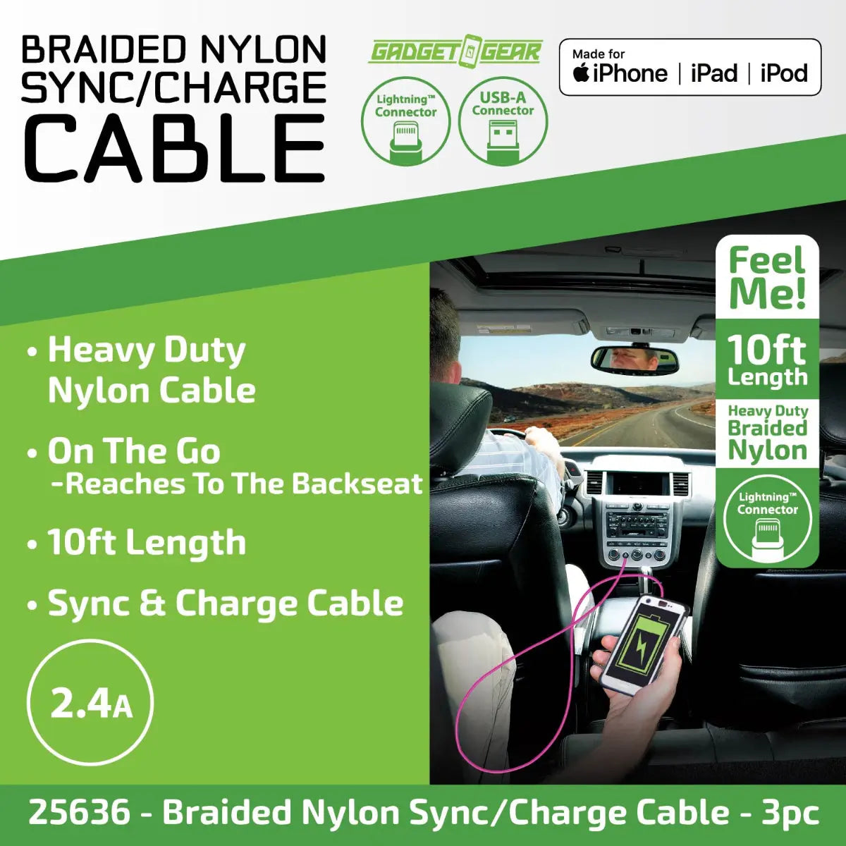 Charging Cable Wing Rack Assortment 10FT - 10 Pieces Per Pack 88584 GADGET GEAR