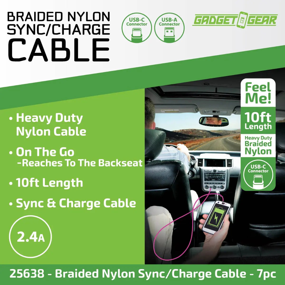 Charging Cable Wing Rack Assortment 10FT - 10 Pieces Per Pack 88584 GADGET GEAR