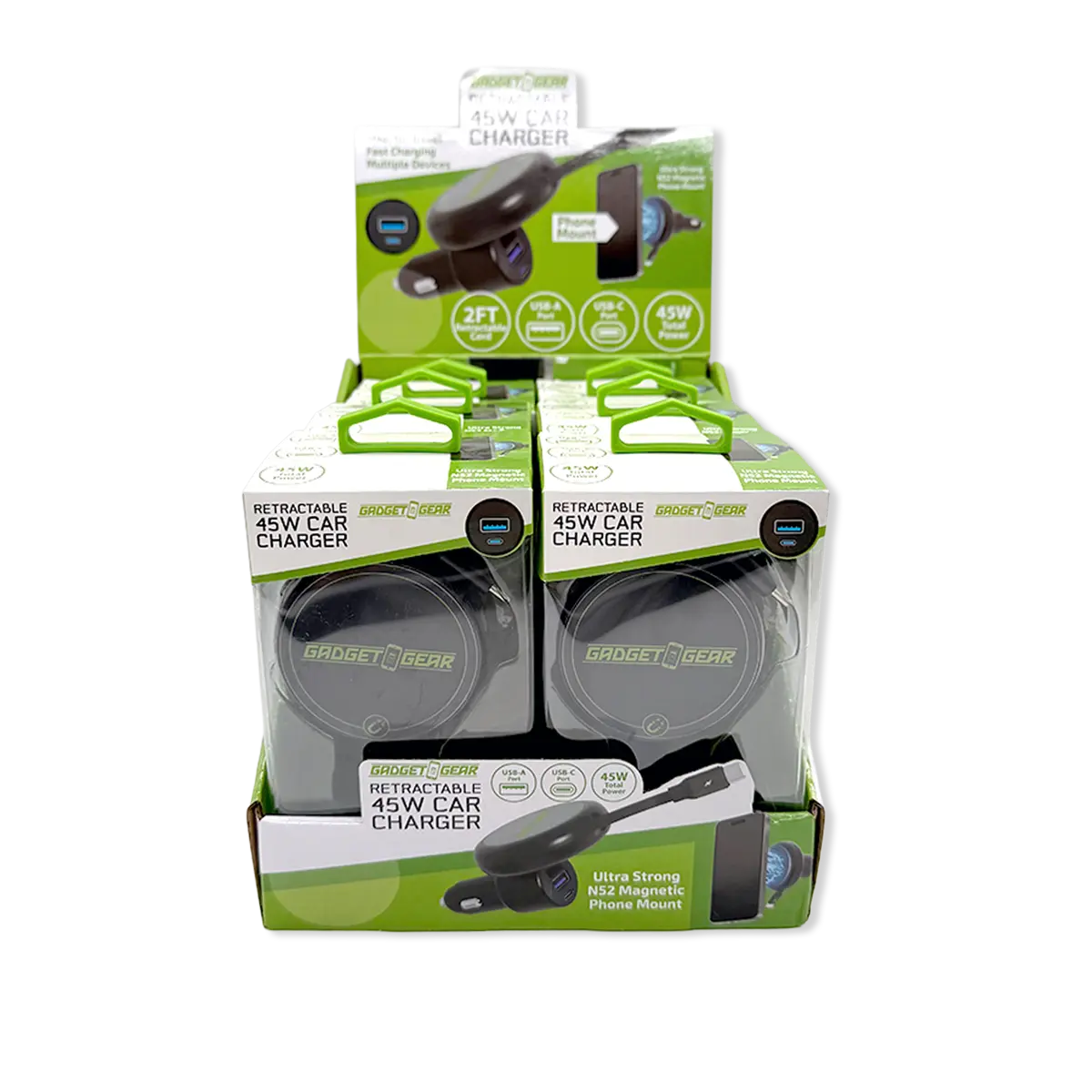 Car Charger MagSafe Retractable USB-A / USB-C Adapter 45W - 6 Pieces Per Retail Ready Display 25757 GADGET GEAR