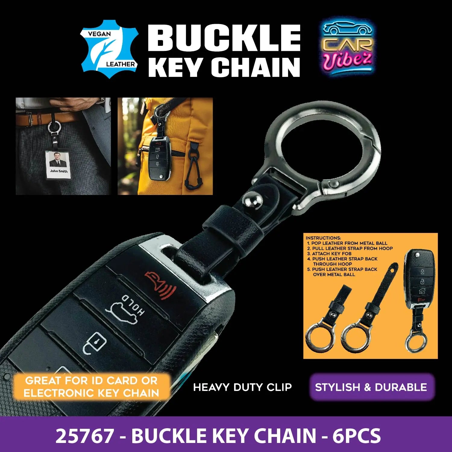 Buckle Key Chain - 6 Pieces Per Retail Ready Display 25767 CAR VIBEZ