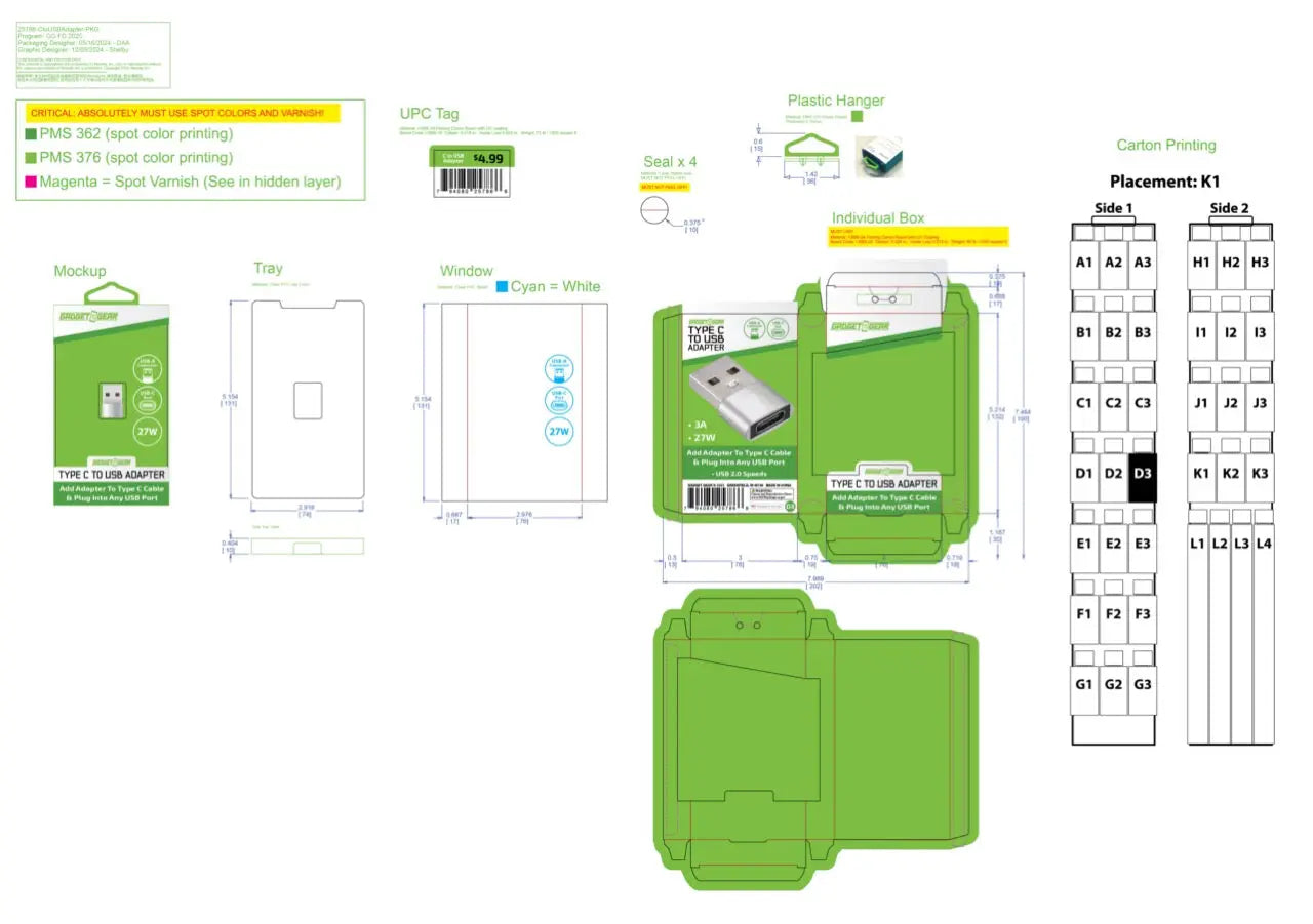 Charging Adapter USB-C to USB Converter - 6 Pieces Per Retail Ready Display 25786 GADGET GEAR