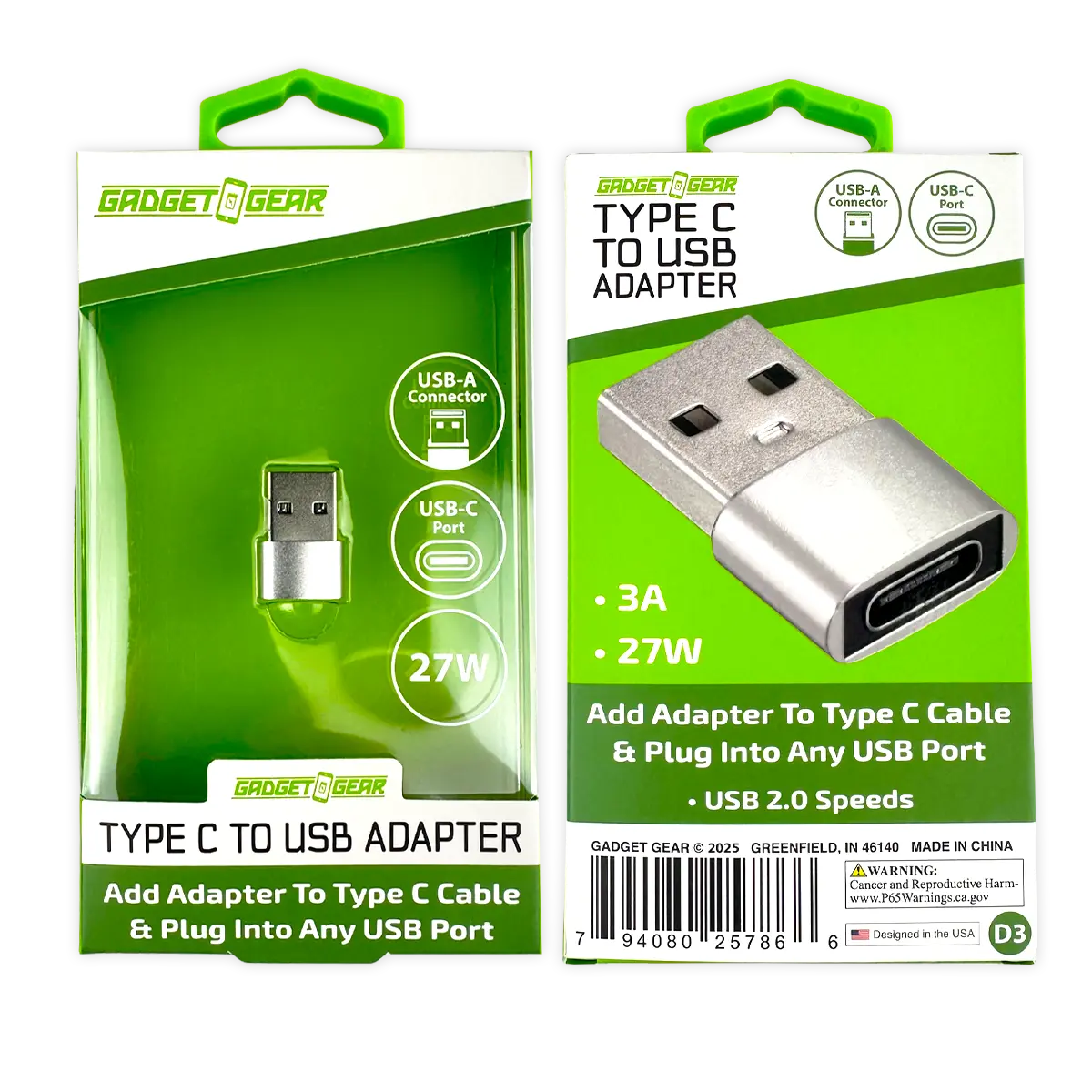 Charging Adapter USB-C to USB Converter - 6 Pieces Per Retail Ready Display 25786 GADGET GEAR