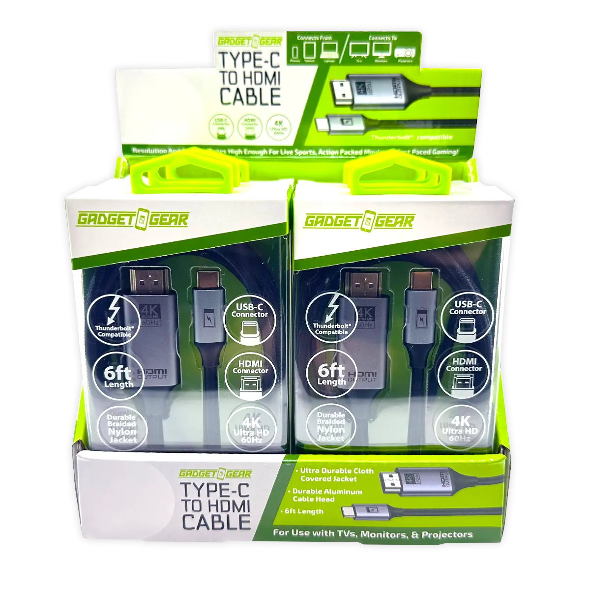 USB-C to HDMI Adapter Cable 6FT 4K Ultra HD 60hz - 6 Pieces Per Retail Ready Display 25788 GADGET GEAR