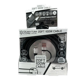 Charging Cable Quick Switch 2 in 1 Multi-Head USB to USB-C 20FT 100W - 6 Pieces Per Retail Ready Display 25823 GADGET GEAR