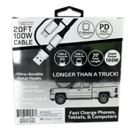 Charging Cable Quick Switch 2 in 1 Multi-Head USB to USB-C 20FT 100W - 6 Pieces Per Retail Ready Display 25823 GADGET GEAR