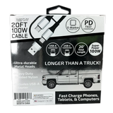 Charging Cable Quick Switch 2 in 1 Multi-Head USB to USB-C 20FT 100W - 6 Pieces Per Retail Ready Display 25823 GADGET GEAR