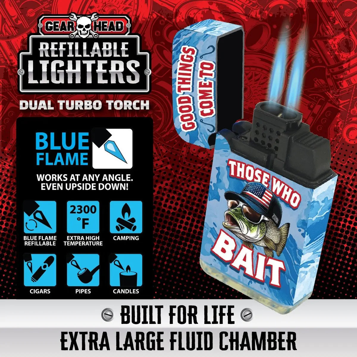 Patriotic Gearhead Dual Torch Lighter - 12 Pieces Per Retail Ready Display 25838 SMOKEZILLA