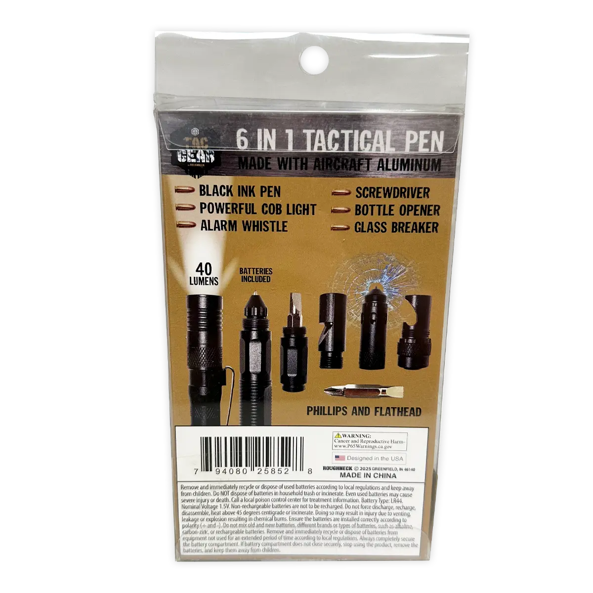 Multi-Tool 6-In-1 Tactical Pen with LED Flashlight - 6 Pieces Per Retail Ready Display 25852 TAC GEAR