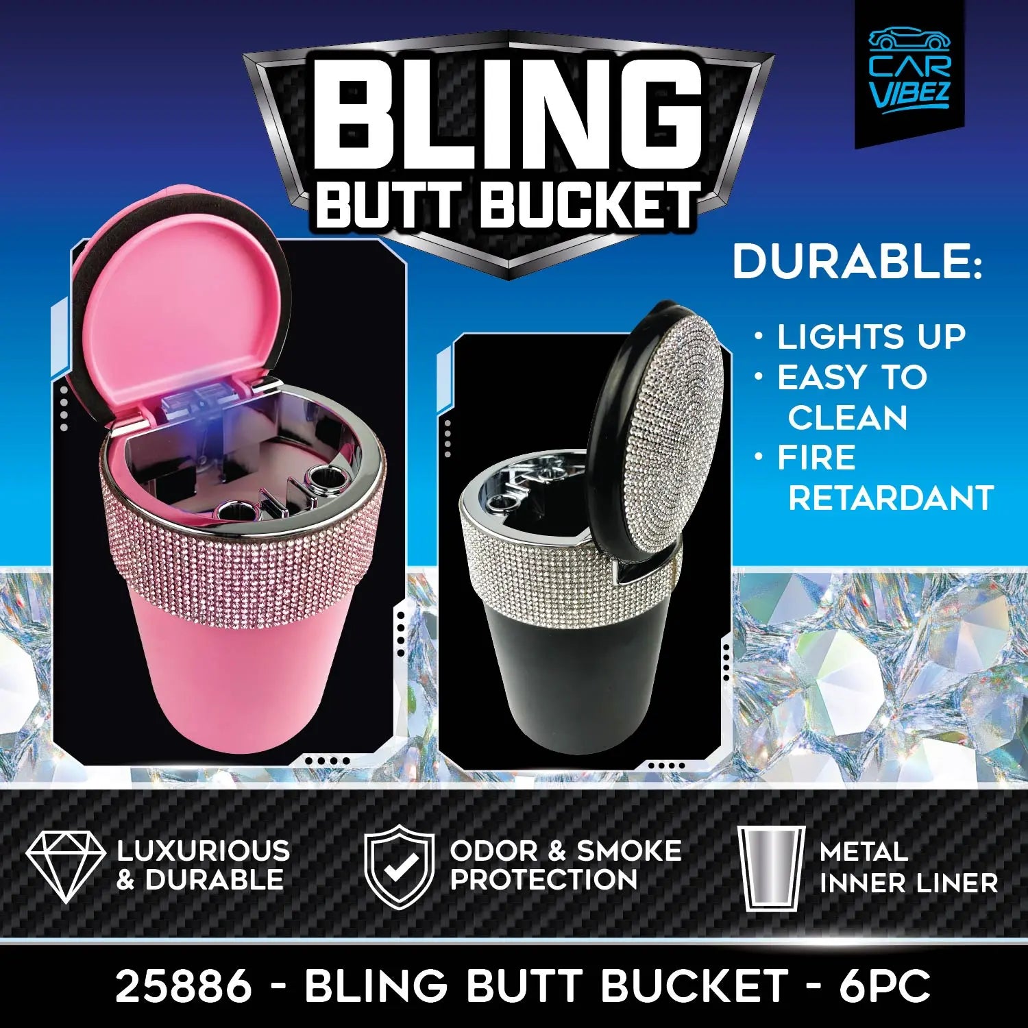 Bling Butt Bucket Ashtray with LED Light - 6 Pieces Per Retail Ready Display 25886 SMOKEZILLA