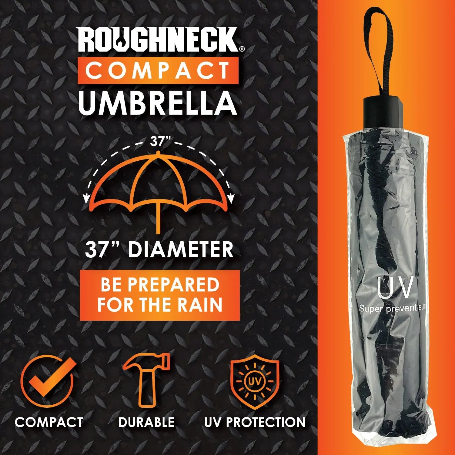 Compact Umbrella with Merchandising Hang Strip - 6 Pieces Per Retail Ready Display 25901 ROUGHNECK